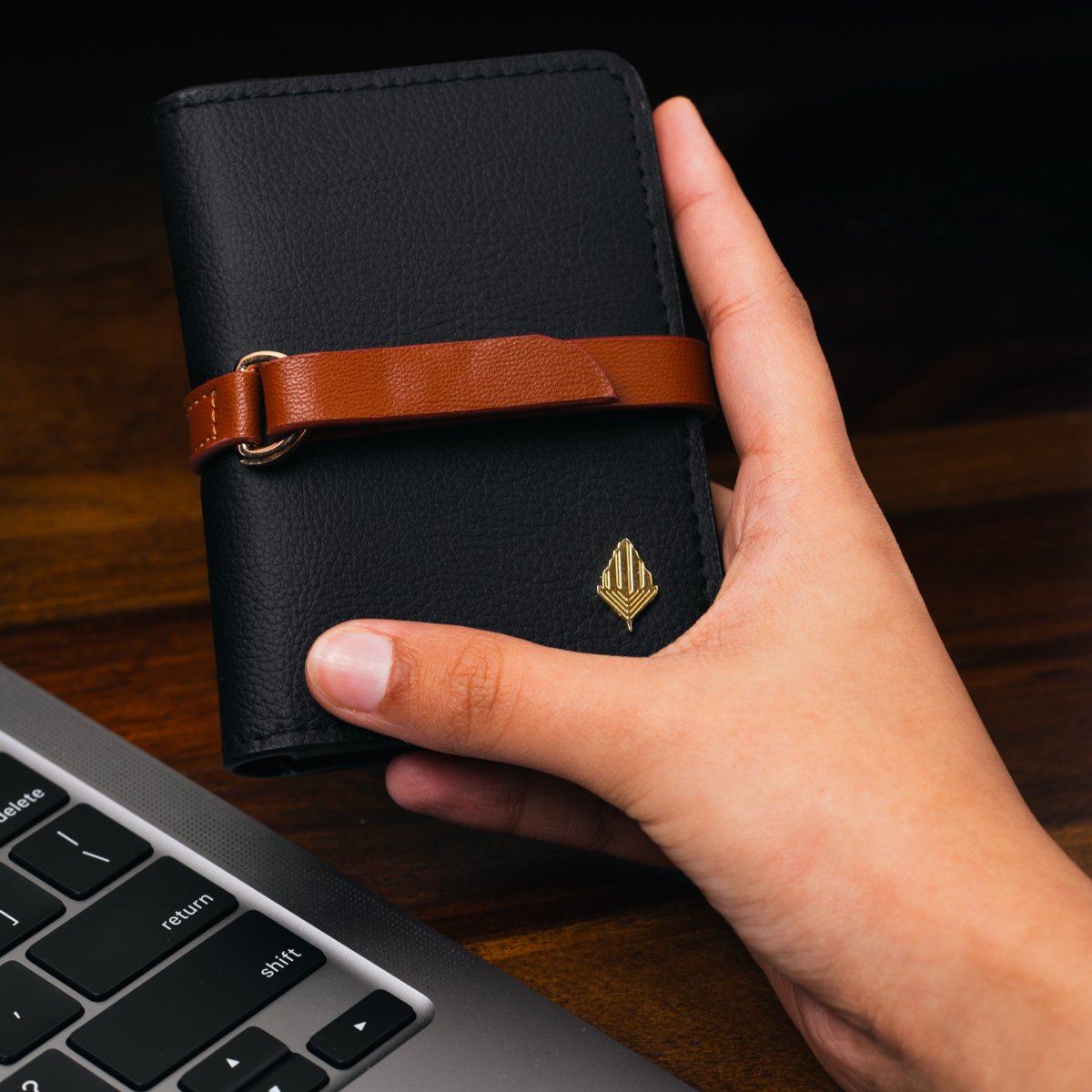 Neith - Cactus Leather Cardholder | Black & Gingerbread | Verified Sustainable by Brown Living™