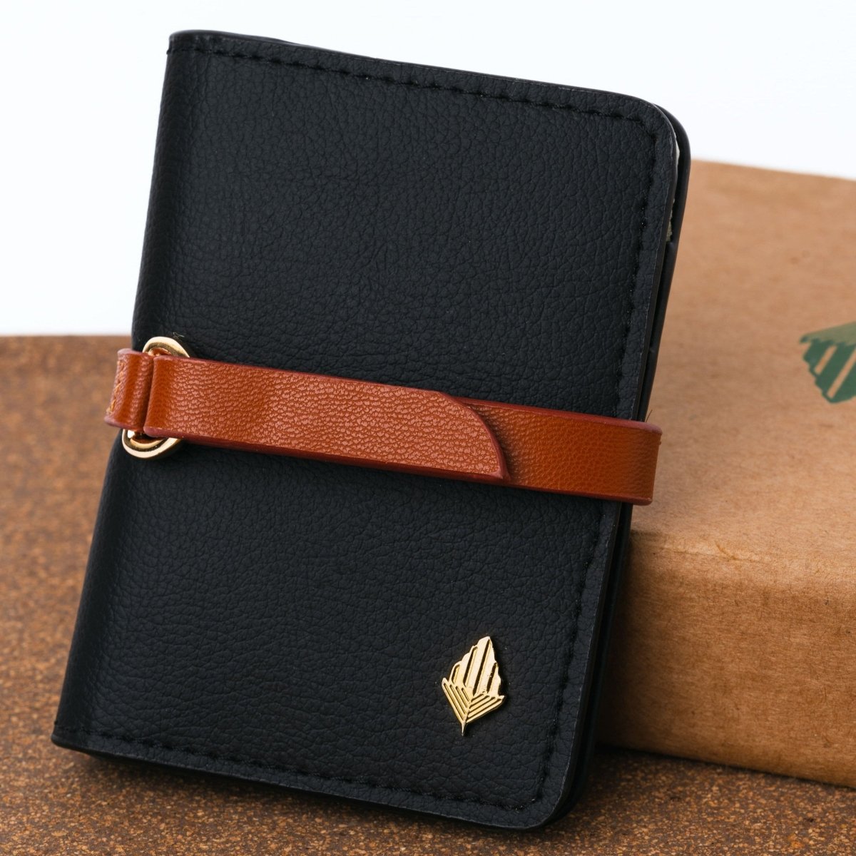 Neith - Cactus Leather Cardholder | Black & Gingerbread | Verified Sustainable by Brown Living™