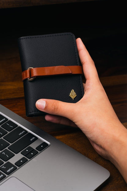 Neith - Cactus Leather Cardholder | Black & Gingerbread | Verified Sustainable by Brown Living™