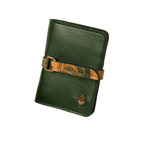 Neith - Cactus Leather Cardholder | Vegan Leather & Cork (Green) – Card Sleeves on Brown Living™. SKU: CHGH 8007. Img 1.