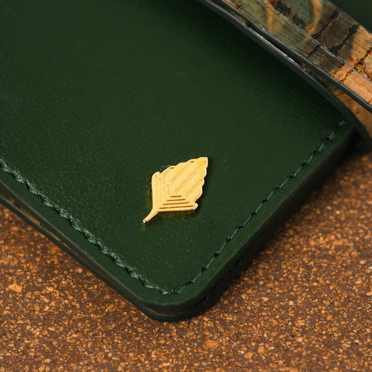 Neith - Cactus Leather Cardholder | Vegan Leather & Cork (Green) – Card Sleeves on Brown Living™. SKU: CHGH 8007. Img 4.