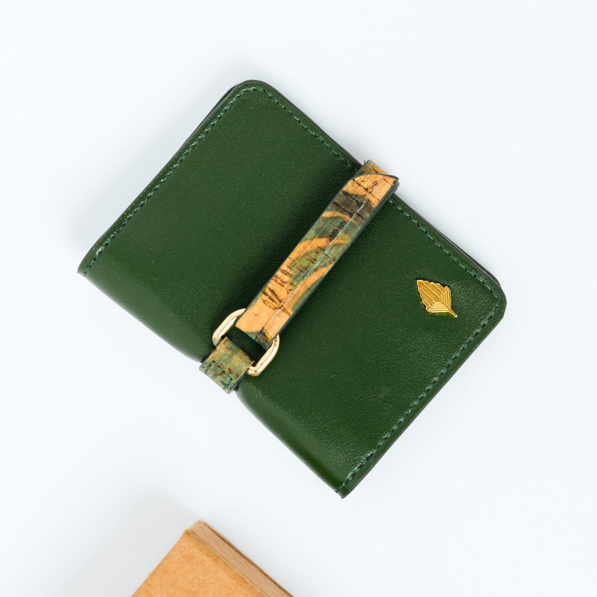 Neith - Cactus Leather Cardholder | Vegan Leather & Cork (Green) – Card Sleeves on Brown Living™. SKU: CHGH 8007. Img 3.