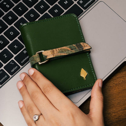 Neith - Cactus Leather Cardholder | Vegan Leather & Cork (Green) – Card Sleeves on Brown Living™. SKU: CHGH 8007. Img 7.