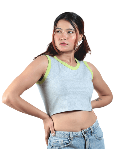 Neon - Gen Basic Cotton Crop Top – Womens Top on Brown Living™. SKU: 007CROPNEON-GREYXS. Img 9.