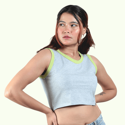 Neon - Gen Basic Cotton Crop Top – Womens Top on Brown Living™. SKU: 007CROPNEON-GREYXS. Img 2.