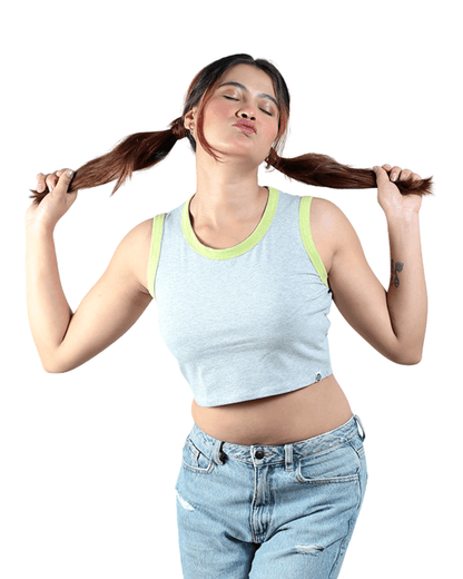 Neon - Gen Basic Cotton Crop Top – Womens Top on Brown Living™. SKU: 007CROPNEON-GREYXS. Img 12.