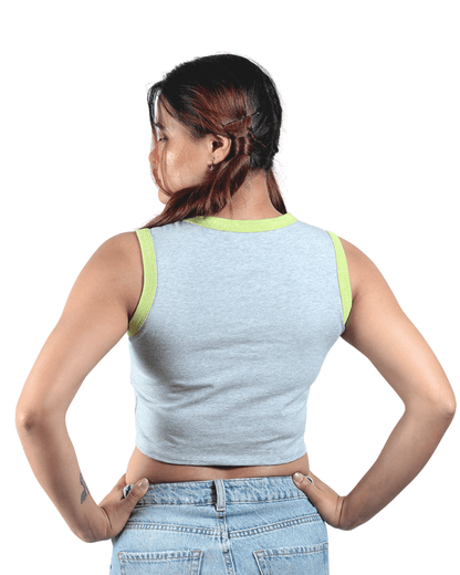 Neon - Gen Basic Cotton Crop Top – Womens Top on Brown Living™. SKU: 007CROPNEON-GREYXS. Img 5.