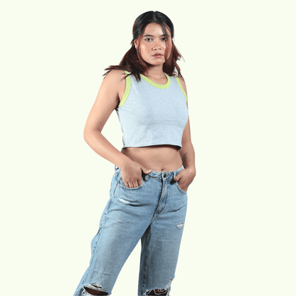 Neon - Gen Basic Cotton Crop Top – Womens Top on Brown Living™. SKU: 007CROPNEON-GREYXS. Img 5.