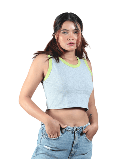 Neon - Gen Basic Cotton Crop Top – Womens Top on Brown Living™. SKU: 007CROPNEON-GREYXS. Img 4.
