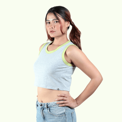 Neon - Gen Basic Cotton Crop Top – Womens Top on Brown Living™. SKU: 007CROPNEON-GREYXS. Img 4.