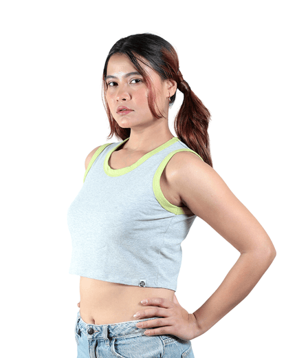 Neon - Gen Basic Cotton Crop Top – Womens Top on Brown Living™. SKU: 007CROPNEON-GREYXS. Img 13.