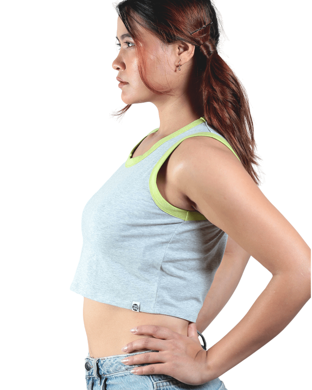 Neon - Gen Basic Cotton Crop Top – Womens Top on Brown Living™. SKU: 007CROPNEON-GREYXS. Img 6.