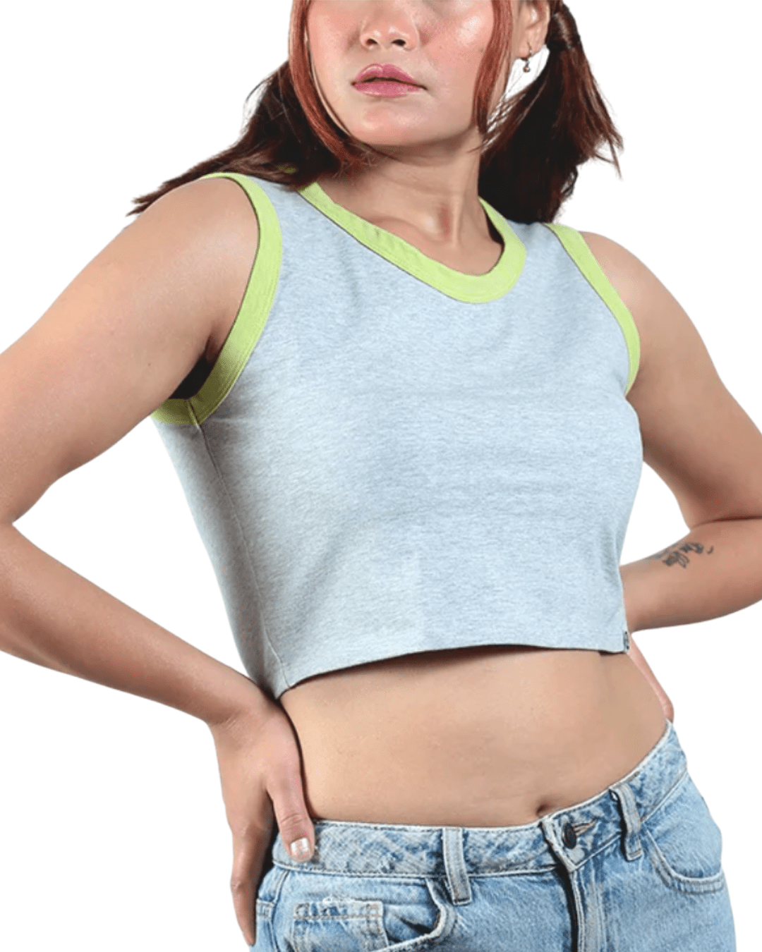 Neon - Gen Basic Cotton Crop Top – Womens Top on Brown Living™. SKU: 007CROPNEON-GREYXS. Img 8.