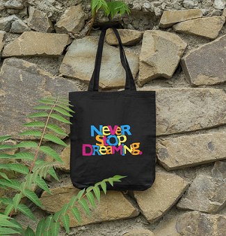 Never Stop Black - 100% Cotton Canvas Eco - Friendly Tote Bag with Zip | Verified Sustainable by Brown Living™