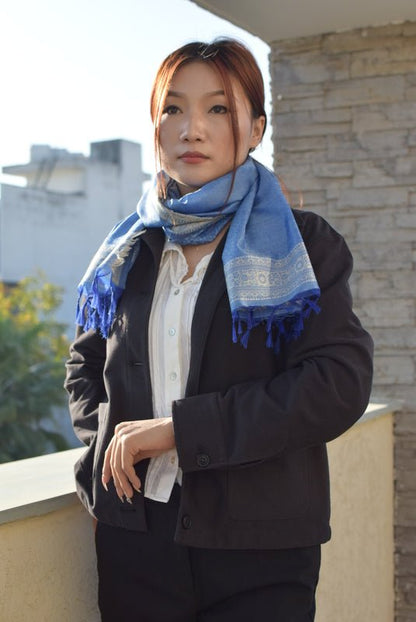 Nila Silk Stole in Banaras Hand Weave | Handwoven Silk Stole – Womens Scarf on Brown Living™. SKU: EKL_03. Img 4.