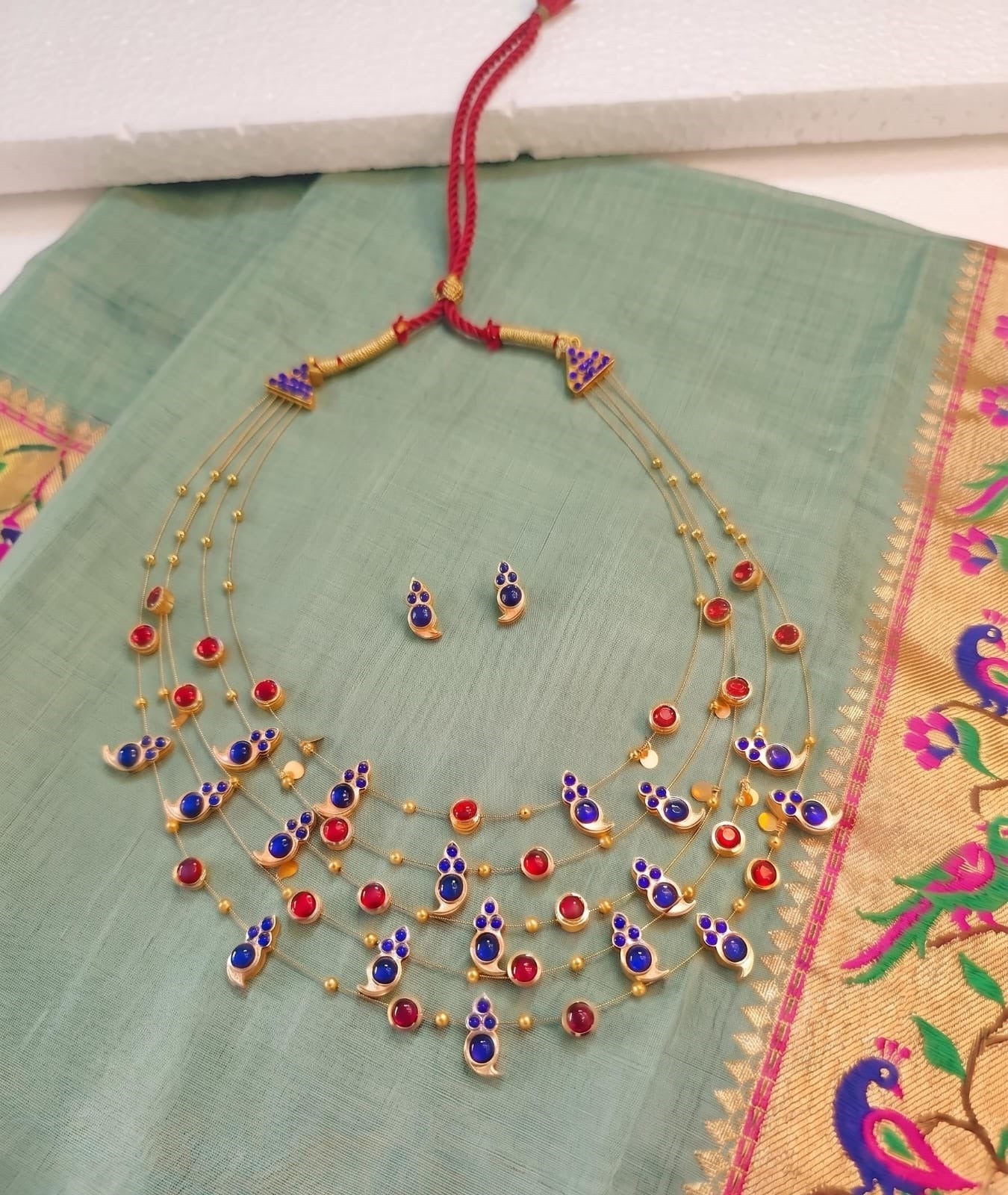 Nilaya Navratna Cascade Necklace | Handcrafted Navratna Necklace – Jewellery on Brown Living™. SKU: SAR1011. Img 3.