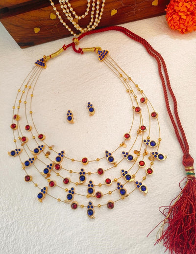 Nilaya Navratna Cascade Necklace | Handcrafted Navratna Necklace – Jewellery on Brown Living™. SKU: SAR1011. Img 2.