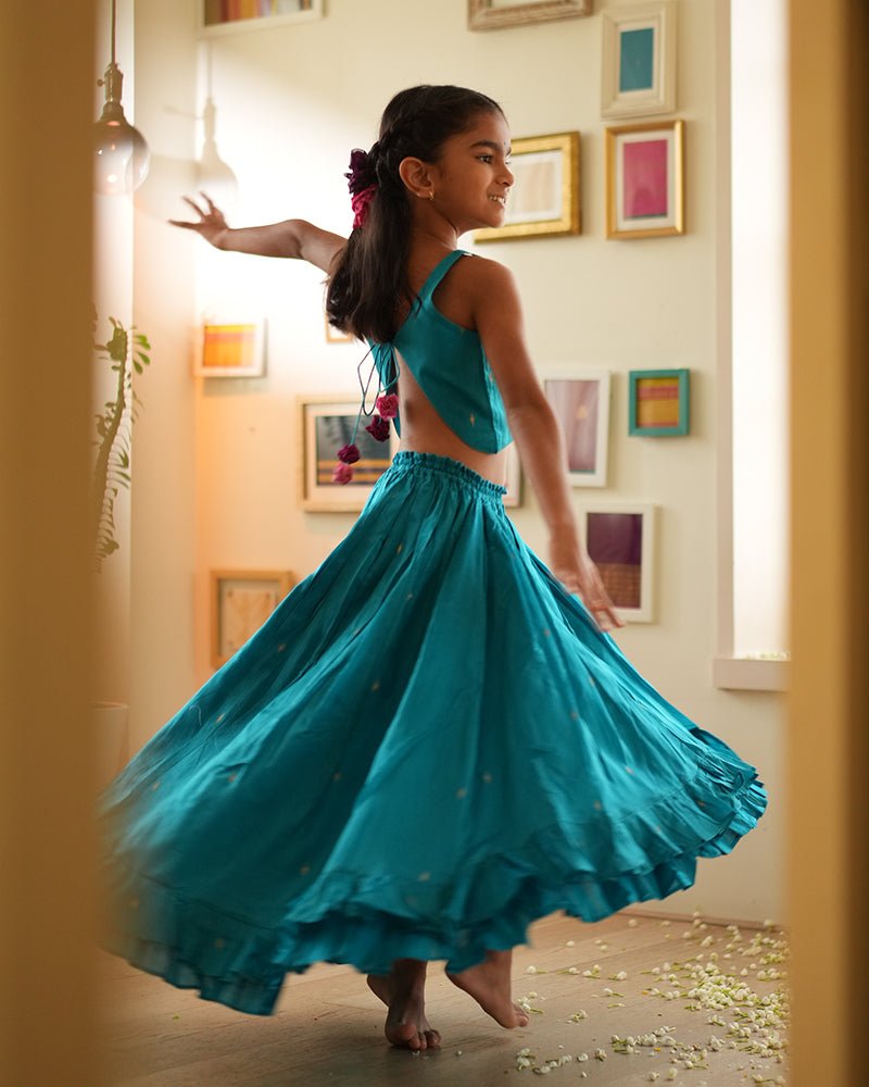 Nilima Teal Lehenga Set – Elegant Ethnic Wear – Kids Ethnic Sets on Brown Living™. SKU: C35G7TL12. Img 2.