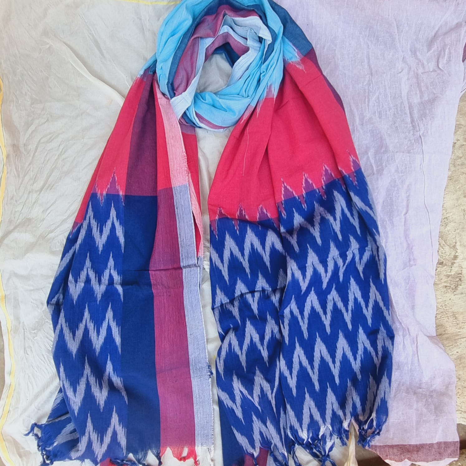 Nilkantha Ikat Pochampally Handloom Cotton Dupatta | Verified Sustainable by Brown Living™