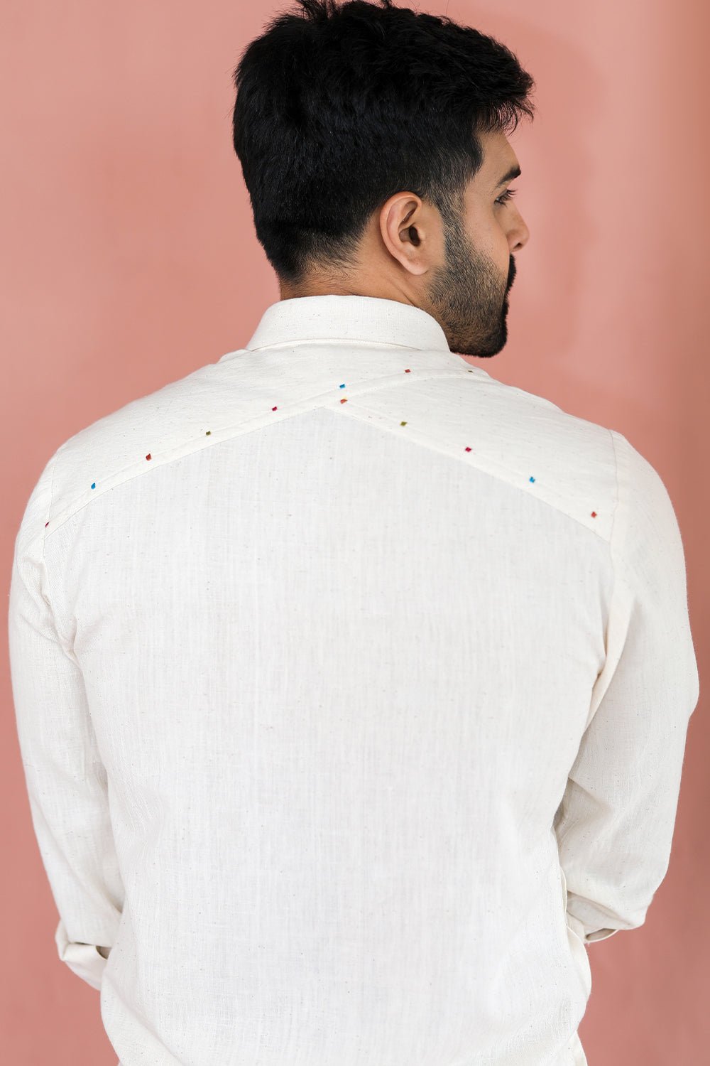 Niran Kora Khadi Shirt | Handwoven Cotton Khadi Shirt for Men – Men Shirt on Brown Living™. SKU: DL0144XSn. Img 3.
