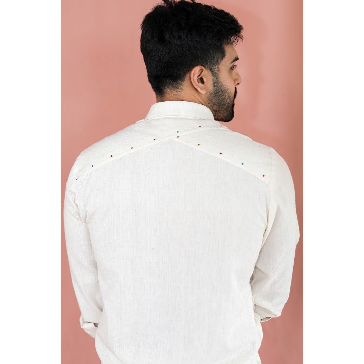 Niran Kora Khadi Shirt | Handwoven Cotton Khadi Shirt for Men – Men Shirt on Brown Living™. SKU: DL0144XSn. Img 8.