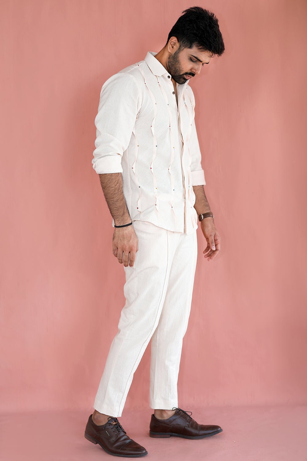 Niran Kora Khadi Shirt | Handwoven Cotton Khadi Shirt for Men – Men Shirt on Brown Living™. SKU: DL0144XSn. Img 1.