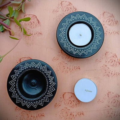 Nizamabad Black Pottery T - Light holder - Set of 2 – Candles & Fragrances on Brown Living™. SKU: SACHIINBPTH01S. Img 2.