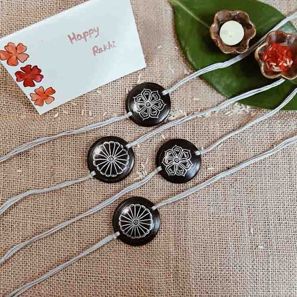 Nizamabad Black Pottery Traditional Clay Craft Rakhi - Set of 4 | Verified Sustainable Rakhi on Brown Living™