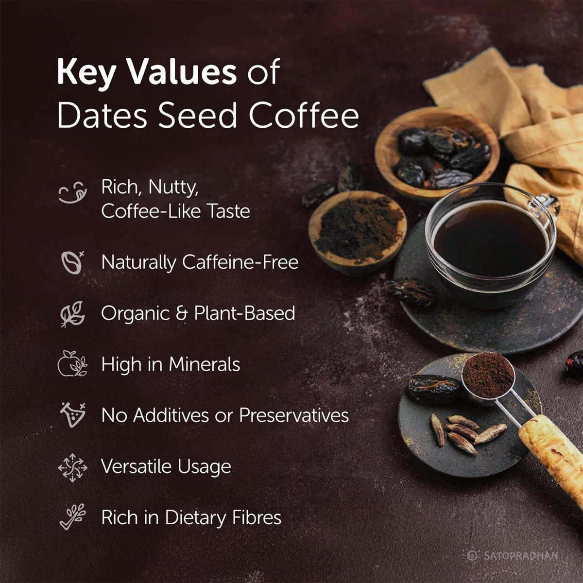 NoCoffee Date Seed Coffee Powder–Caffeine Free Coffee Alternative - 100g – Coffee on Brown Living™. SKU: 1TC_DSC - 1H. Img 3.