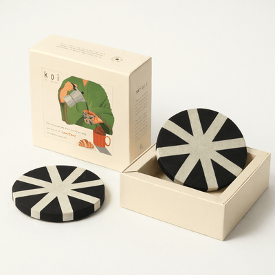 Noir Coasters Set Of 2 Minimal Work Desk Drink Coasters – Coasters on Brown Living™. SKU: KOI-CO-BB-016. Img 1.