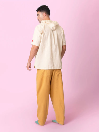 Nomad – Sustainable Cotton Linen Hooded Shirt with Pockets – Men Shirt by Phuhar's available on Brown Living™. Beige Xs. SKU: pH2411. Img 15.