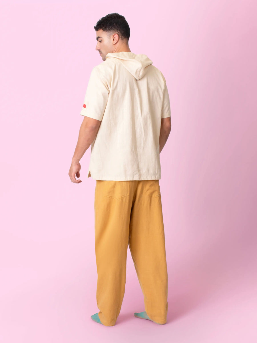 Nomad – Sustainable Cotton Linen Hooded Shirt with Pockets – Men Shirt by Phuhar's available on Brown Living™. Beige Xs. SKU: pH2411. Img 15.