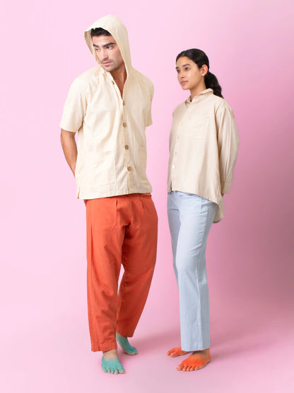 Nomad – Sustainable Cotton Linen Hooded Shirt with Pockets – Men Shirt by Phuhar's available on Brown Living™. Beige Xs. SKU: pH2411. Img 16.