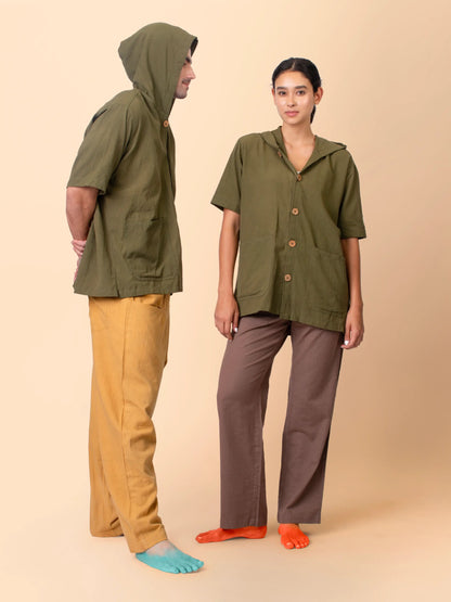 Nomad – Sustainable Cotton Linen Hooded Shirt with Pockets – Men Shirt by Phuhar's available on Brown Living™. Brown Xs. SKU: pH2461. Img 7.