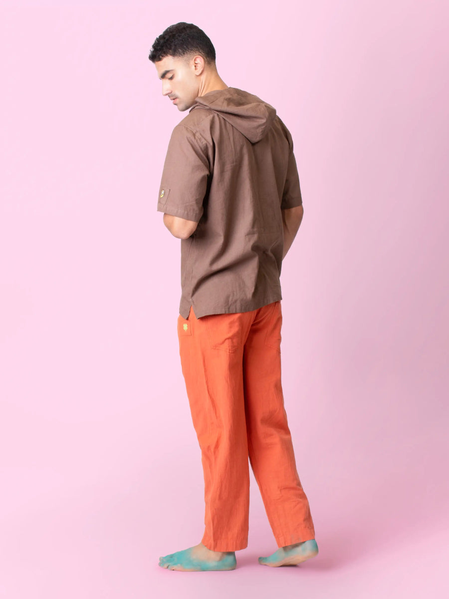 Nomad – Sustainable Cotton Linen Hooded Shirt with Pockets – Men Shirt by Phuhar's available on Brown Living™. Brown Xs. SKU: pH2461. Img 6.