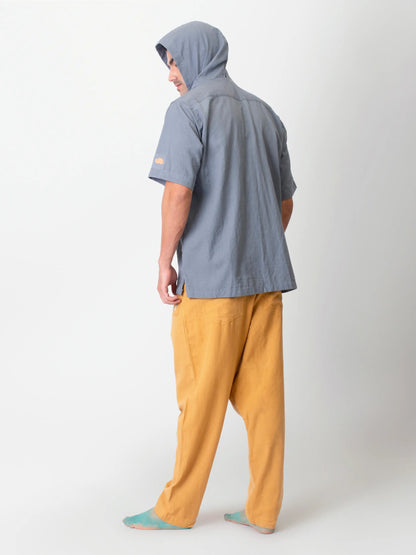Nomad – Sustainable Cotton Linen Hooded Shirt with Pockets – Men Shirt by Phuhar's available on Brown Living™. Grey Xs. SKU: pH2511. Img 2.