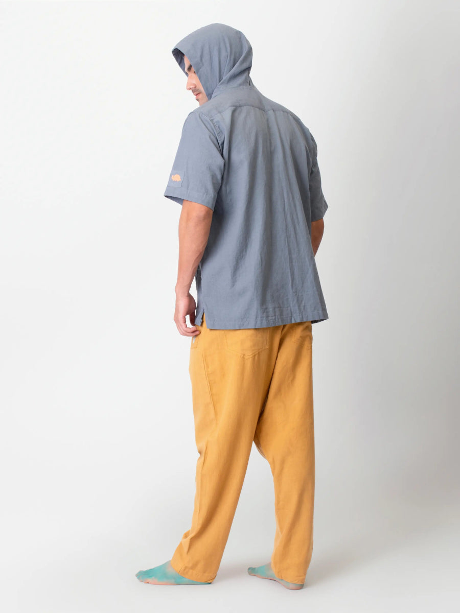 Nomad – Sustainable Cotton Linen Hooded Shirt with Pockets – Men Shirt by Phuhar's available on Brown Living™. Grey Xs. SKU: pH2511. Img 2.