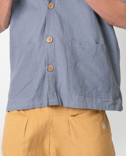 Nomad – Sustainable Cotton Linen Hooded Shirt with Pockets – Men Shirt by Phuhar's available on Brown Living™. Grey Xs. SKU: pH2511. Img 3.
