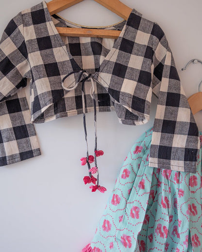 Noor Cotton Black White Checks Top With Floral Lehenga Set – Kids Ethnic Sets by Love The World Today available on Brown Living™. 6 - 12 M . SKU: C34G1BBL612. Img 12.