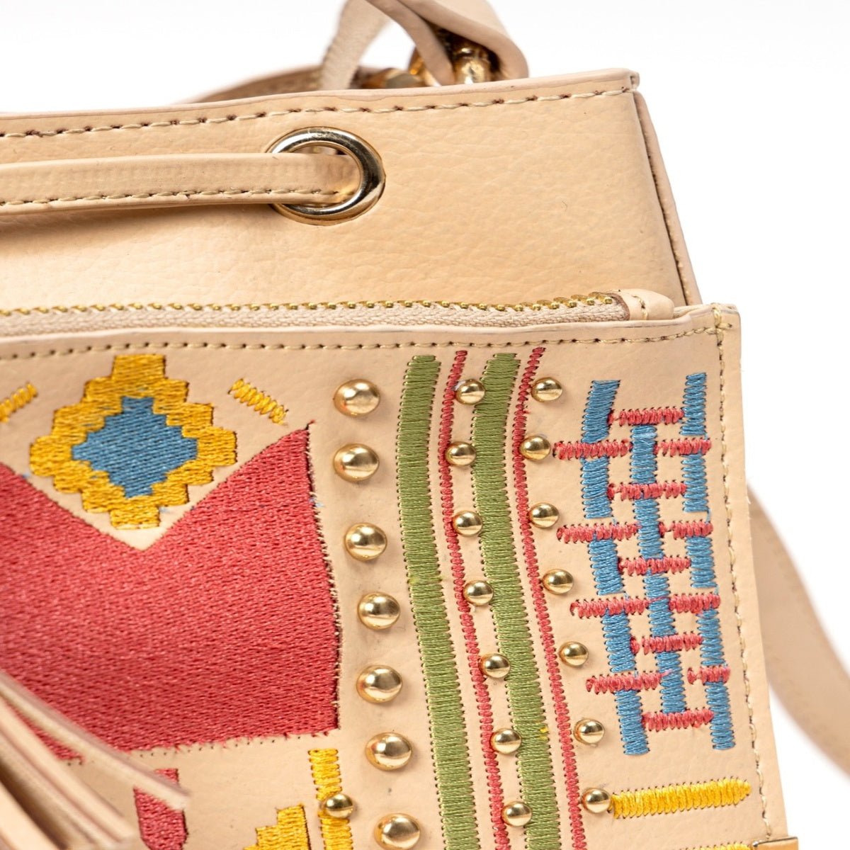 Nora Vegan Leather Embroidered Sling Bag - Almond – Sling Bag on Brown Living™. SKU: SBGH2025 - 3002. Img 3.
