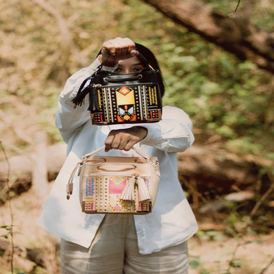 Nora Vegan Leather Embroidered Sling Bag - Black – Sling Bag on Brown Living™. SKU: SBGH2025 - 3001. Img 6.