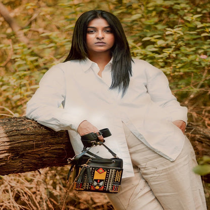 Nora Vegan Leather Embroidered Sling Bag - Black – Sling Bag on Brown Living™. SKU: SBGH2025 - 3001. Img 10.