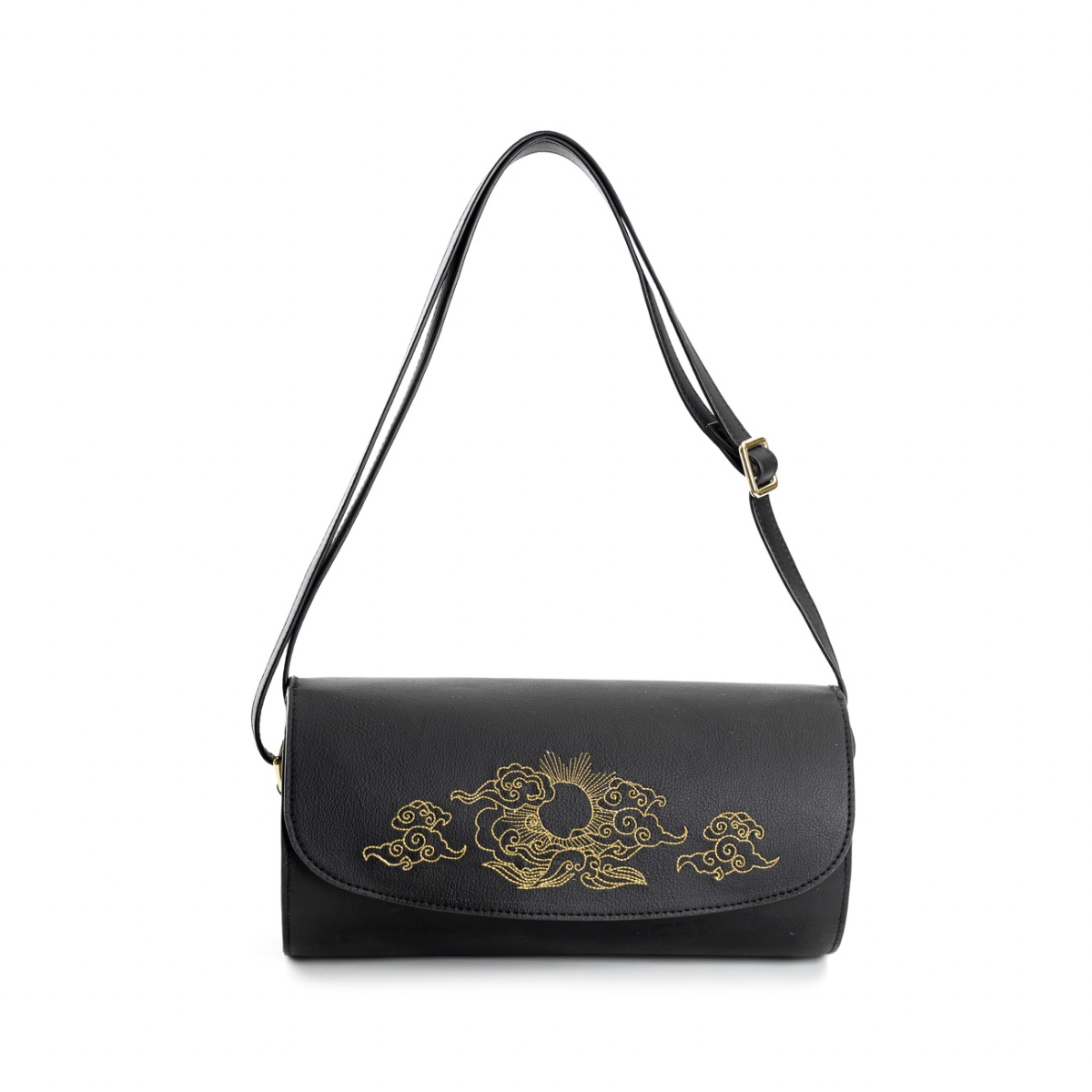 Nyx - Black Apple Leather Handbag | Vegan Leather Designer Handbag – Womens Handbag by Green Hermitage available on Brown Living™. . SKU: DGH - 4007. Img 1.