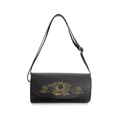 Nyx - Black Apple Leather Handbag | Vegan Leather Designer Handbag – Womens Handbag on Brown Living™. SKU: DGH - 4007. Img 1.