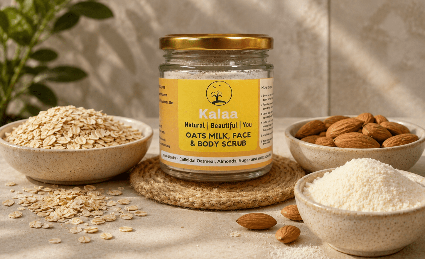 Oats Milk Almond Face & Body Scrub 90g | Natural Exfoliating Scrub – Face Scrub on Brown Living™. SKU: OTMLSC. Img 1.