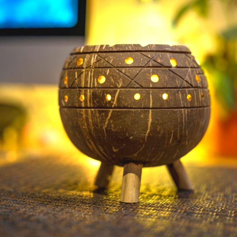 Coconut Shell Planter And Tea Light Candle Holder