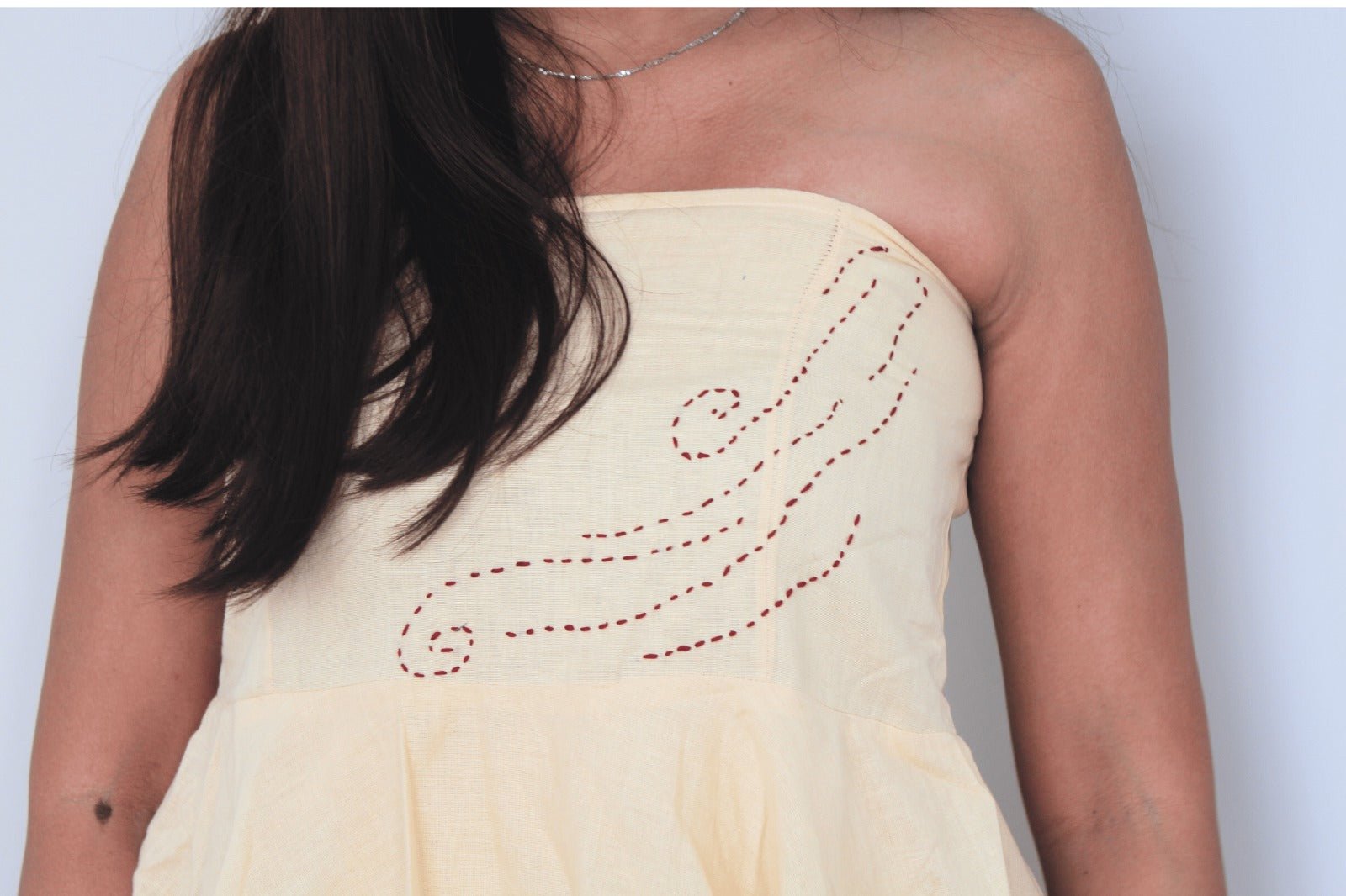 Offwhite Leher Tube Top | Ethnic Print Strapless Summer Wear – Womens Top on Brown Living™. SKU: TU12. Img 2.