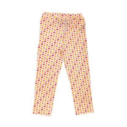 Organic Cotton Girl Leggings - Indian Flora White | Verified Sustainable by Brown Living™