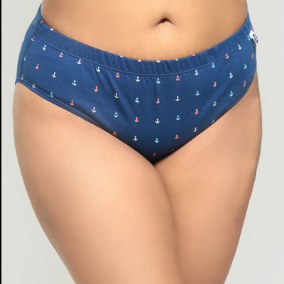 Old Anchor Biowashed Organic Cotton Bikini Underwear - Navy Blue – Womens Underwear on Brown Living™. SKU: 002/BA/BlueAnchor/AOP - XS. Img 1.