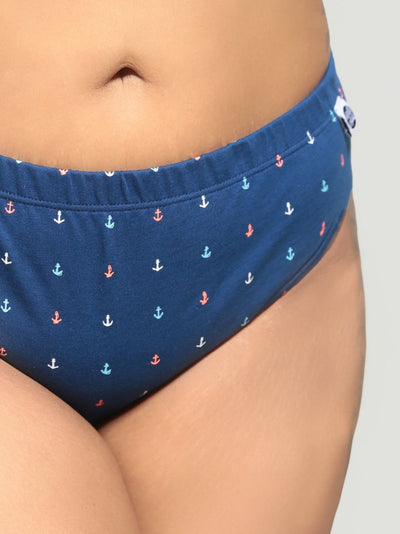 Old Anchor Biowashed Organic Cotton Bikini Underwear - Navy Blue – Womens Underwear on Brown Living™. SKU: 002/BA/BlueAnchor/AOP - XS. Img 6.